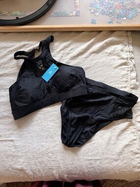 Black Two-Piece Lace Trim Swim Suit - Cupshe